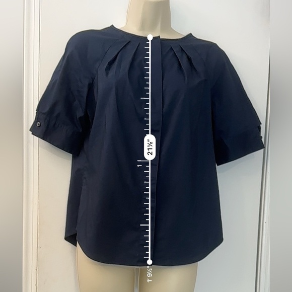 Brooks Brothers Navy Pleated Women’s Short Sleeve Blouse Cotton Blend Size 2 - Picture 8 of 11